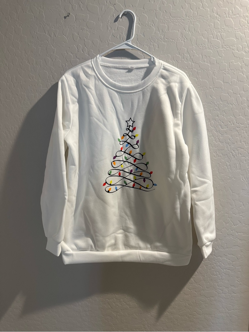 Women’s White Holiday Crewneck Sweater with Tree Light Design